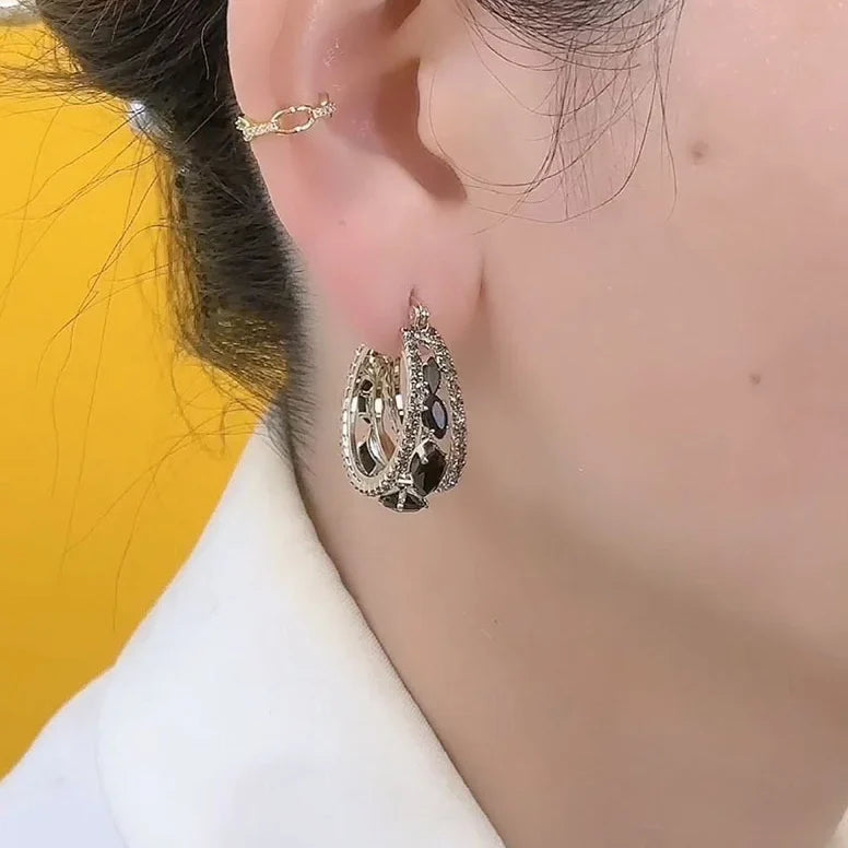 Black Zirconia French Earrings