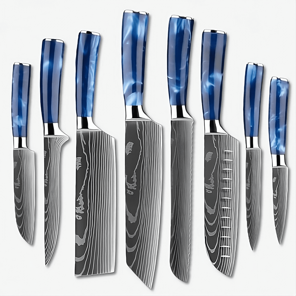 Shinano 信濃川 Damascus Pattern Stainless Steel Knife Set