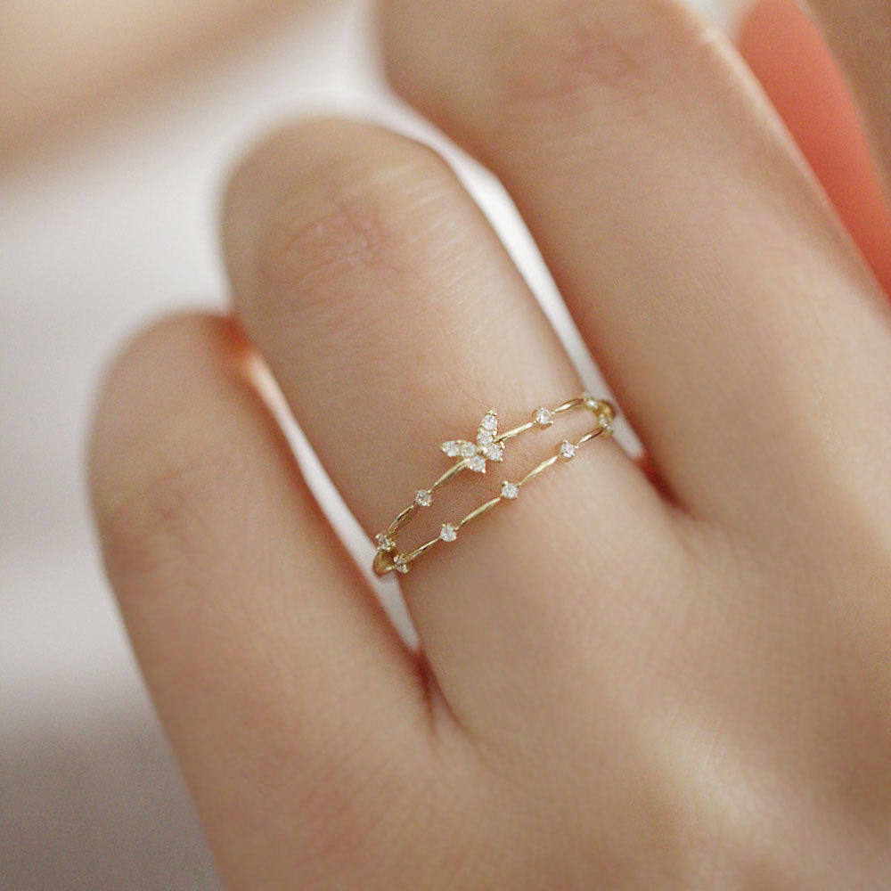 Sterling Silver Double Butterfly Zirconia Ring