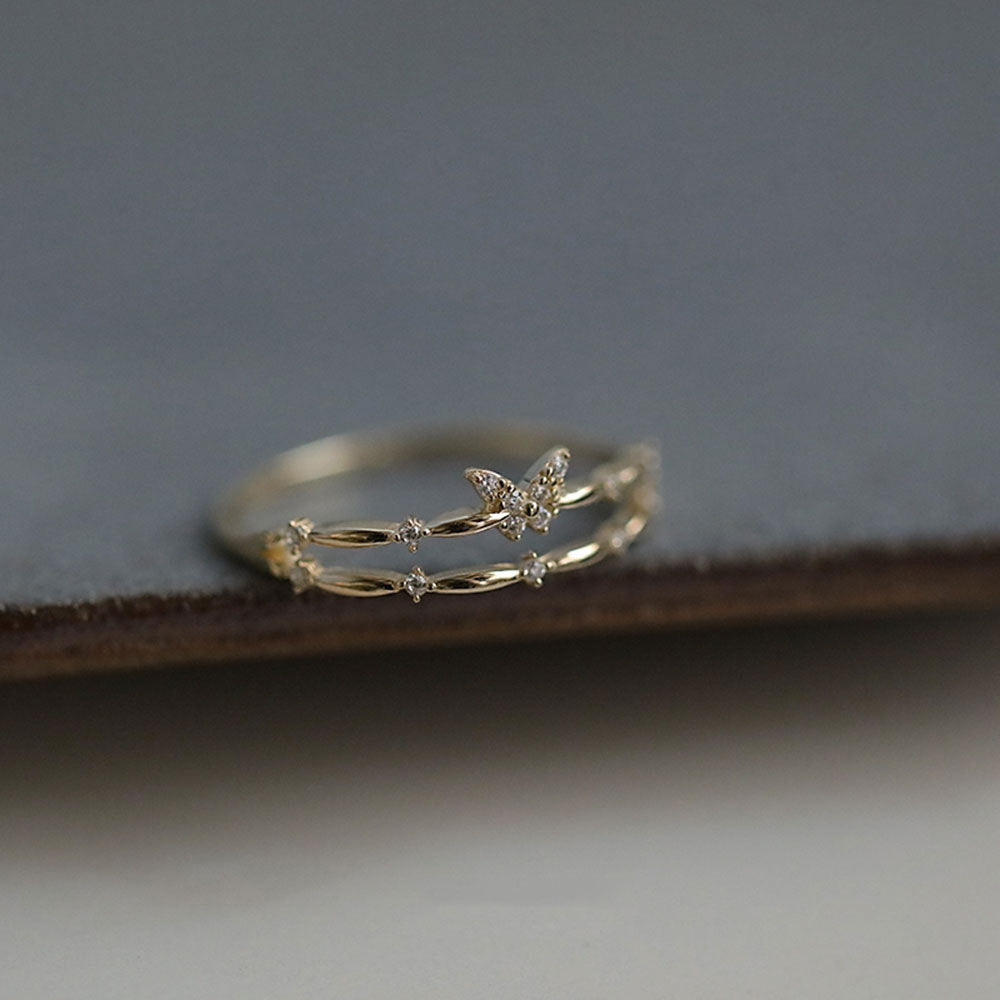 Sterling Silver Double Butterfly Zirconia Ring