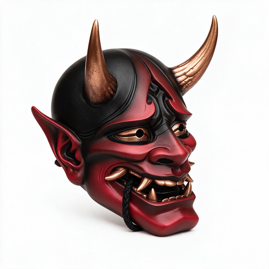 Red Hannya Demon Mask – Handcrafted Japanese Resin Oni Mask for Cosplay, Halloween, Samurai Costumes & Wall Decor