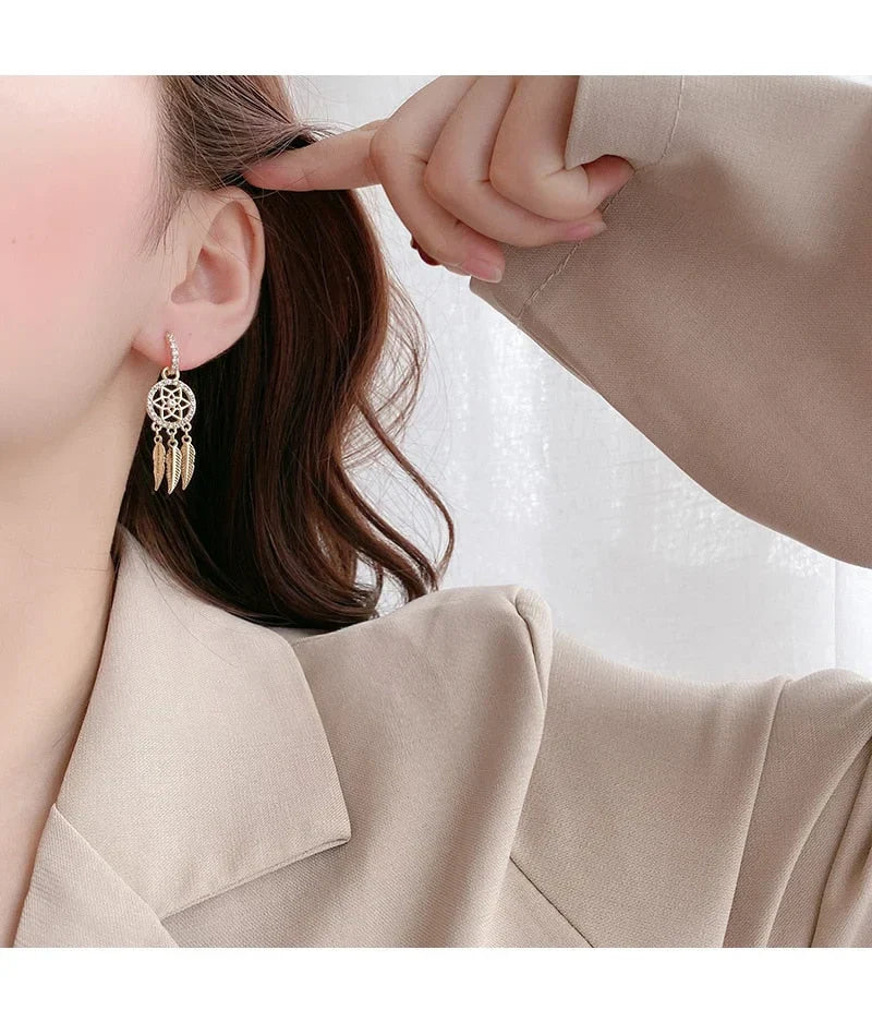Dreamcatcher 14k Solid Gold Earrings - hoop earrings