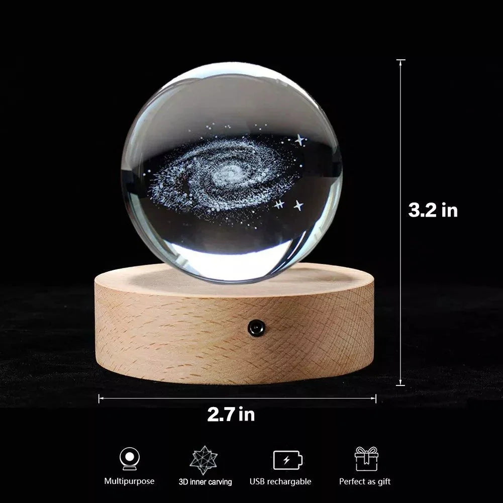 3D Solar System Crystal Ball - Galaxy Glass Globe, Astronomical Decor, Photo Accessories, Unique Birthday Gift