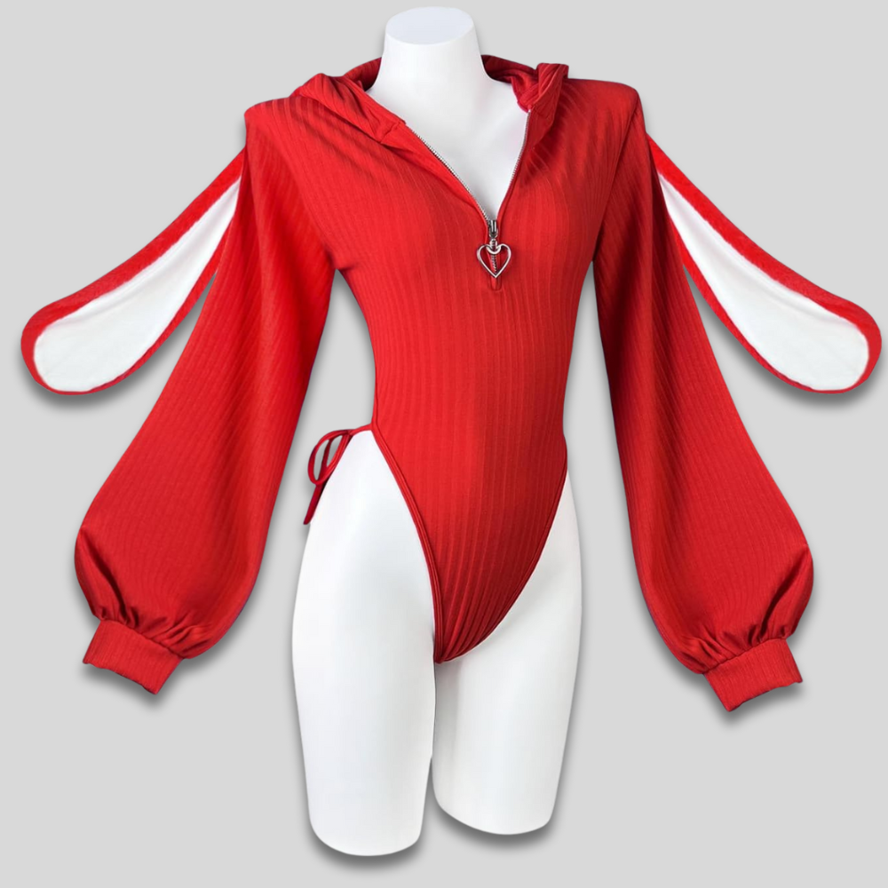 Women Sexy Hooded Bodysuit - Cosplay Bunny Ears Zip Front Gift