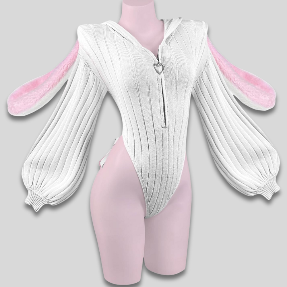 Women Sexy Hooded Bodysuit - Cosplay Bunny Ears Zip Front Gift