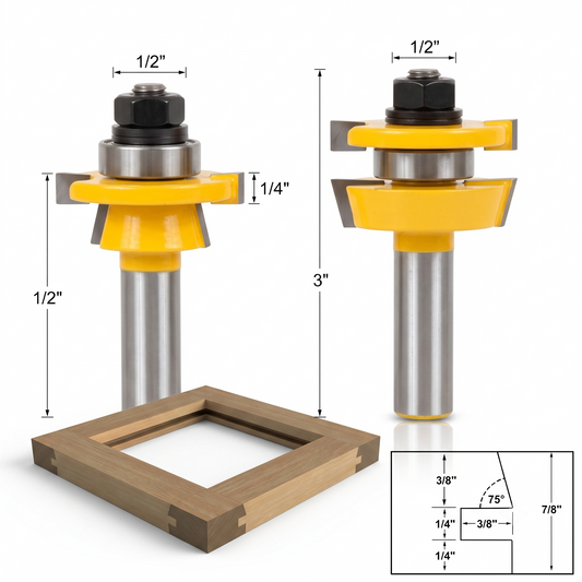 Avichic® Rail & Stile Router Bit - Shaker - 2 Piece Set - 1/2" Shank