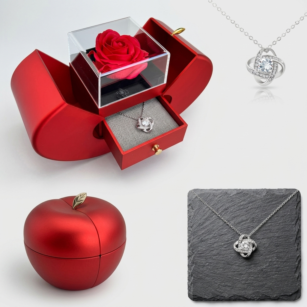 White Gold Necklace - With Real Rose - To My Love