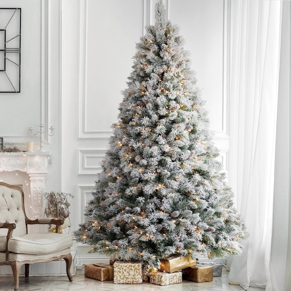 Prelit Christmas Tree Remote Dual Color LED Snow Flocked Lights