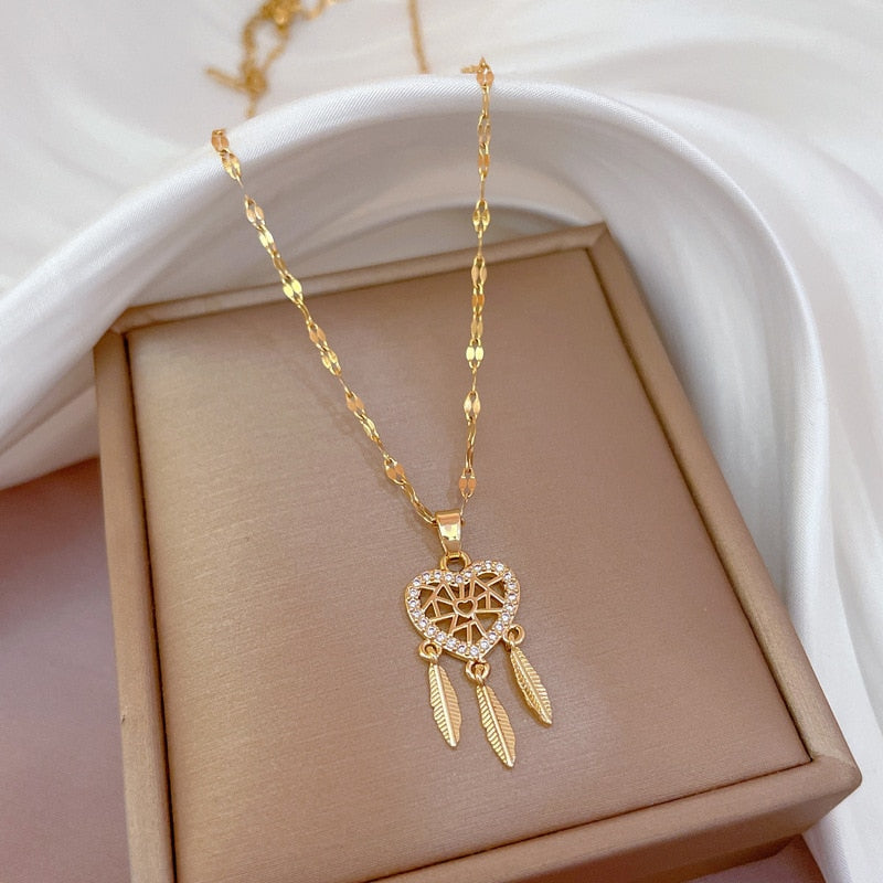 Dreamcatcher Crystal Charm Pendant Necklace
