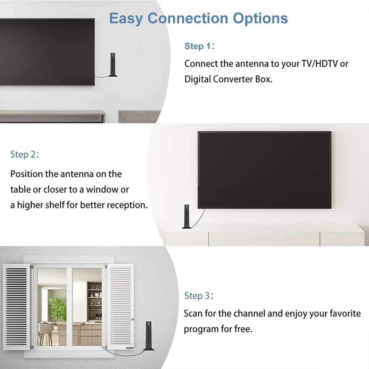 4K HDTV Indoor Digital TV Antenna with 120 Mile Range & 25dBi Signal Booster – Supports VHF/UHF, IEC & F Connector, 3m Cable