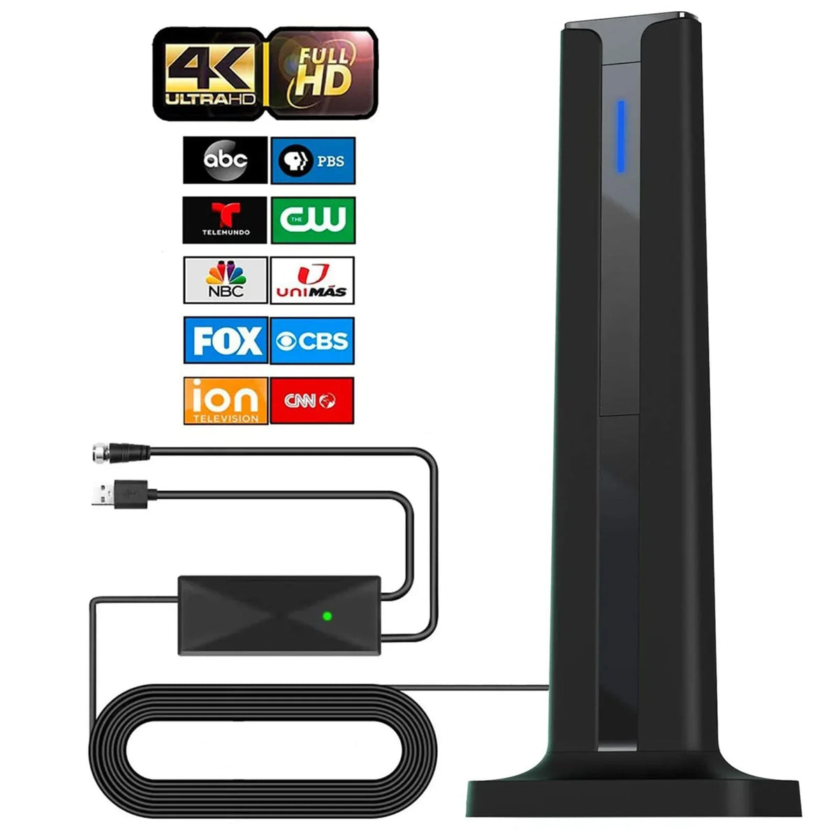 4K HDTV Indoor Digital TV Antenna with 120 Mile Range & 25dBi Signal Booster – Supports VHF/UHF, IEC & F Connector, 3m Cable