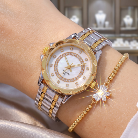 Women's Diamond Quartz Watch with Free Bracelet