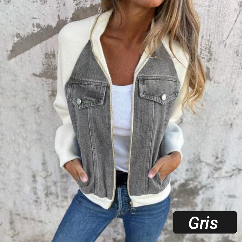 fashionable creative denim spliced jacket for women